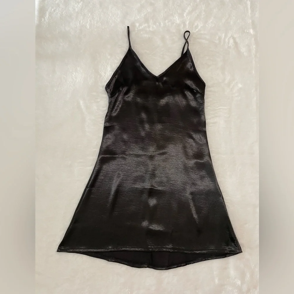 BNWT Sexy Little Black Dress LBD Silky Sash Tie Zipper Back Zaful Straps - Picture 3 of 8